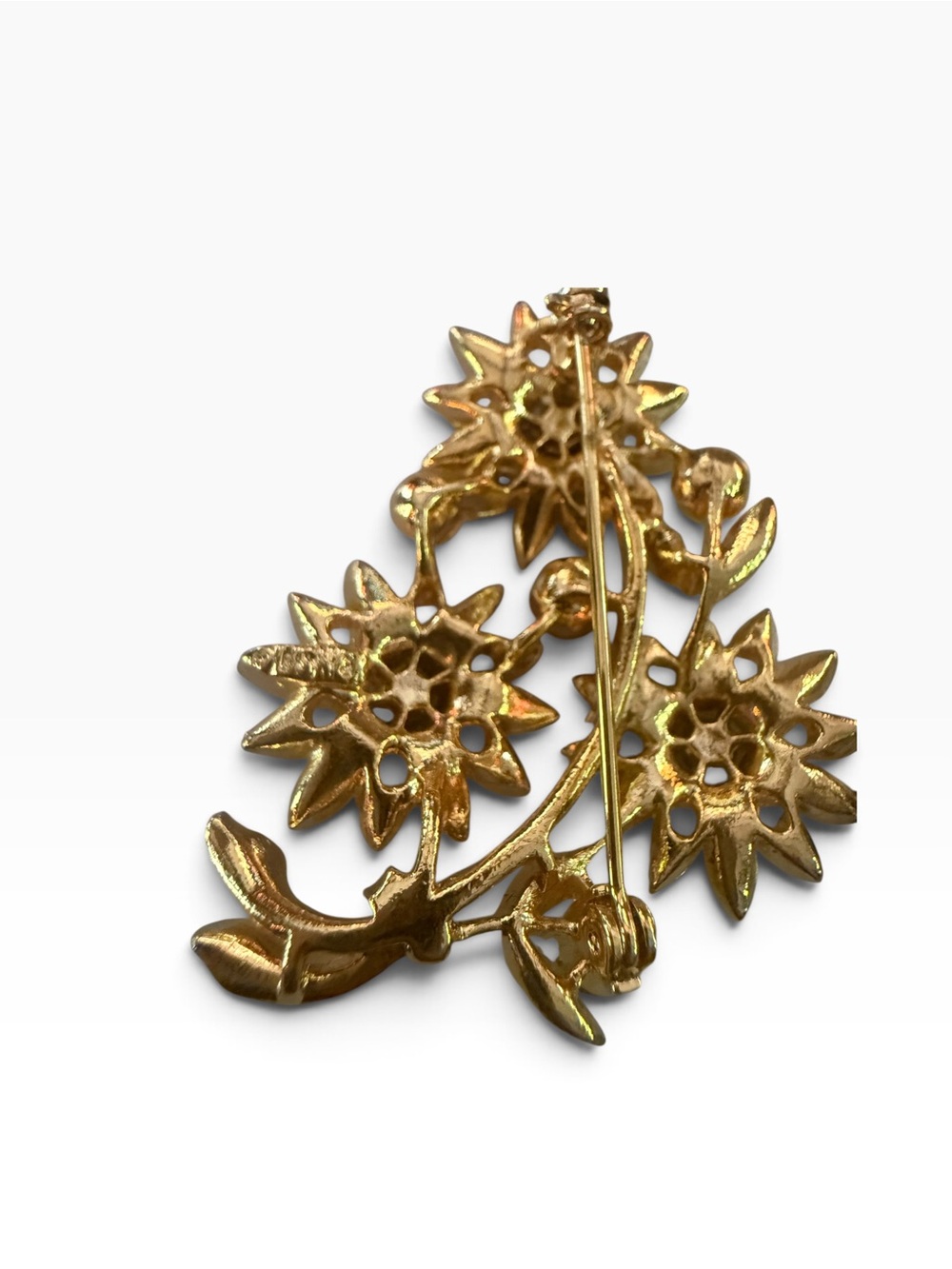 Vintage Lisner Amber Rhinestone Floral Brooch & Earrings Demi Parure - Picture 6 of 9